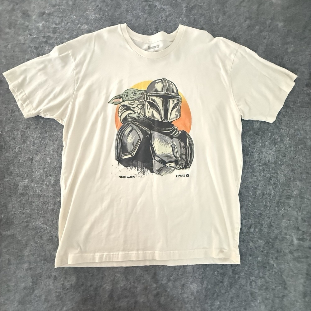 Stance Star Wars Mandalorian Grogu Graphic T Shirt Mens XL Cream Disney - Picture 2 of 6